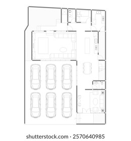 floor plan of a residential house with a garage large enough for 6 cars