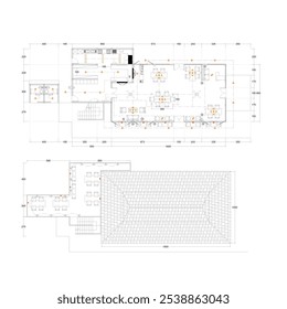 planta do restaurante e mobiliário interior arranjo e iluminação arranjo para embelezar o interior