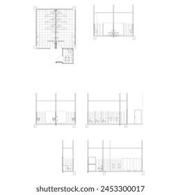El Plan del piso y la sección del inodoro está equipada con la disposición interior del inodoro público