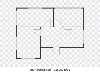 Plano de piso simples ícone quarto apartamento plano desenho moderno não mobilado linha da casa, projeto de planta de piso, símbolo. Desenho de arquitetura técnica. Forma de estrutura, layout de construção com portas e janelas.