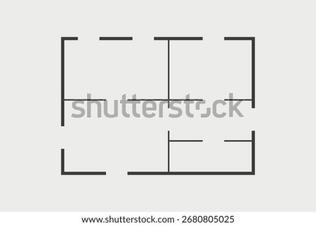 Floor plan simple icon room flat apartment modern unfurnished house line drawing, floor plan project, symbol. Technical architecture draw. Structure shape, build layout with doors and windows.