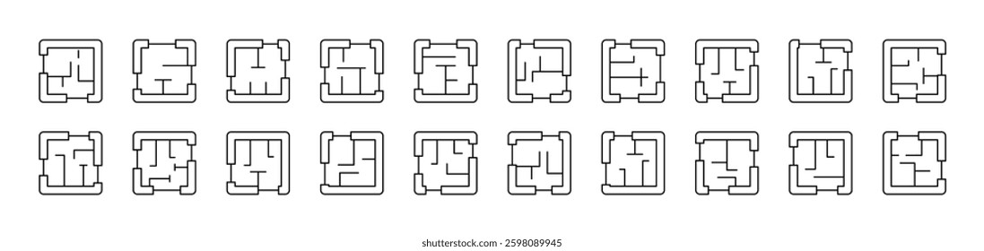 Floor Plan Simple Isolated Line Icons Collection. Editable Stroke. Suitable for Web Sites, Books, Cards, Apps