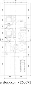 floor plan of a single-story house that extends to the back