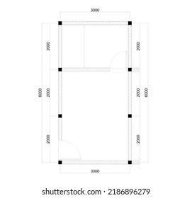 floor plan sketch of an apartment room with dimensions