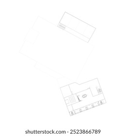 Boceto de Plan de piso de un edificio asimétrico completo con sus dimensiones y rejilla estructural