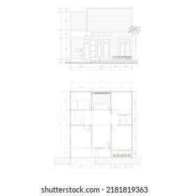 floor plan sketch and elevation or front view for a tiny house