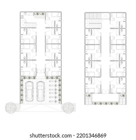 floor plan sketch and interior plan of the building