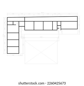 floor plan sketch of a multi-room office sketch with dimensions