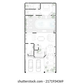 floor plan sketch with swimming pool inside