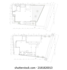 floor plan sketches for the first and second floors with the concept of open space