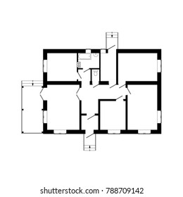 Floor plan suburban house. Drawing of the modern building. Cottage project on white background. Vector blueprint.