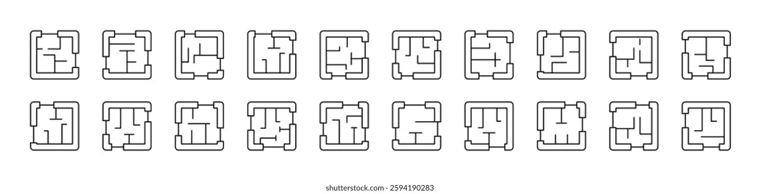 Floor Plan Thin Icons Collection. Editable Stroke. Suitable for Web Sites, Books, Cards, Apps