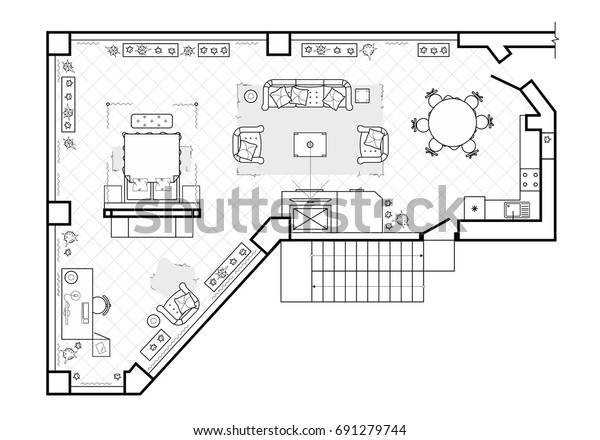 Floor Plan Top View Interior Design Stock Vektorgrafik