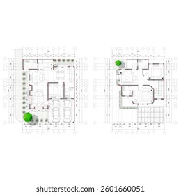floor plan of a two-story house in a complete or detailed sketch with dimensions