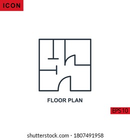 Floor Plan vector icon on white background. Illustration line icon for graphic, print media interfaces and web design.
