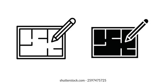 Floor plan vector icon set black filled and outlined style.