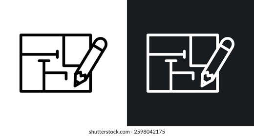 Floor plan vector icon set in black and white color.