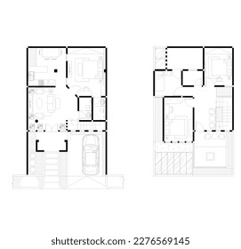 floor plans and interior plans with furniture arrangement