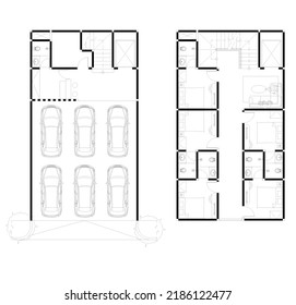 floor plans and interior plans for a two-story house