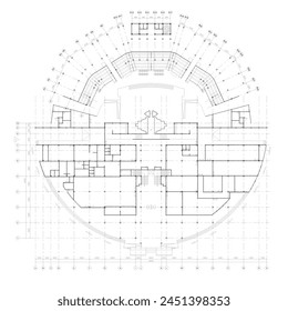 Los Planes de los pisos de los Grandes museos y edificios de espectáculos incluyen dimensiones y cuadrículas entre las estructuras de columna