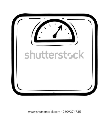 Floor scale hand drawn doodle. Equipment for weighing a person. Weight measurement. Health care. Vector line art illustration.
