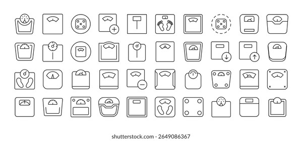 Conjunto de Ícones de Linha de Escala de Chão. Outline Signs para Gráficos e Web Design, Apps, Anúncios, Vários Cartões 