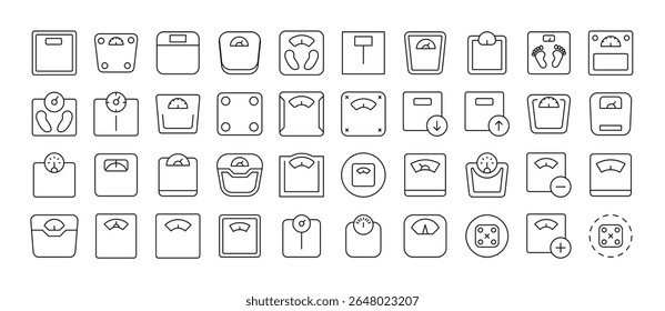 Pacote de Ícones da Linha de Escala de Chão. Outline Signs para Gráficos e Web Design, Apps, Anúncios, Vários Cartões