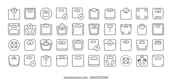 Floor Scale Line Icon Set. Outline Signs for Graphic and Web Design, Apps, Adverts, Various Cards 