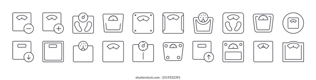 Floor Scale Outline Web Line Icons Collection. Editable Stroke. Minimalistic Linear Pictogram for Design of Cards, Apps, Banners, Posts