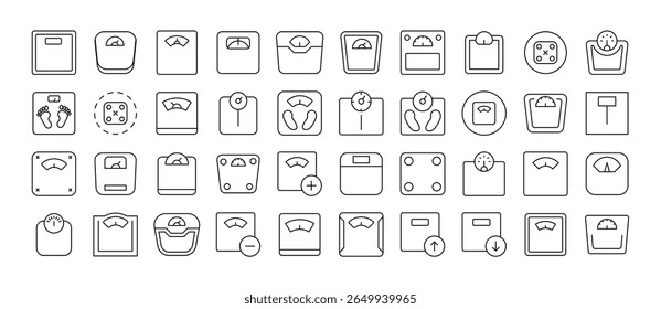 Conjunto de Ícones de Linha Fina da Escala de Chão. Outline Signs para Gráficos e Web Design, Apps, Anúncios, Vários Cartões 