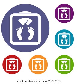Floor scales icons set in flat circle reb, blue and green color for web