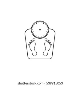 floor scales line icon, human footprints, vector graphics, a linear pattern on a white background, eps 10.