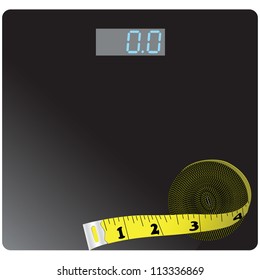 Floor scales and measuring meter, for weight control. Vector illustration.