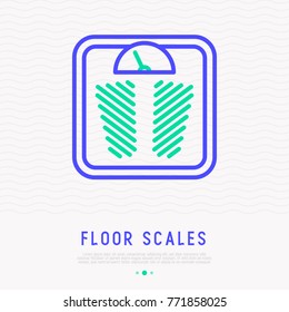 Floor scales thin line icon. Modern vector illustration of weight control equipment.