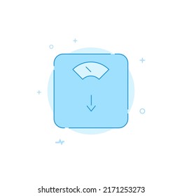 Floor scales, weight loss vector icon. Flat illustration. Filled line style. Blue monochrome design. Editable stroke. Adjust line weight.