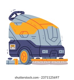 Floor Scrubbing Machine as Cleaning Equipment and Professional Housekeeping Device Vector Illustration