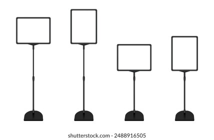 Floor Sign Holders Set, Front View, Isolated On White Background. Vector Illustration