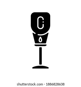 Floor stand sanitizer black glyph icon. Dispenser for public restroom. Liquid soap pump for hand sanitation. Health care product. Silhouette symbol on white space. Vector isolated illustration