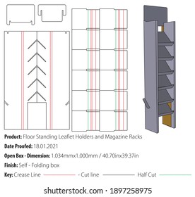 Floor standing leaflet holders and magazine racks corrugated cardboard packaging design template self lock die cut - vector