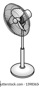 A floor standing pedestal fan.