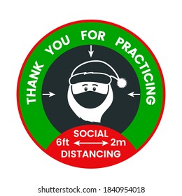 Floor sticker about social distance during the covid-19 pandemic for christmas and new year. disease prevention. vector illustration isolated on white background
