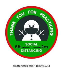 Floor sticker about social distance during the covid-19 pandemic for christmas and new year. disease prevention during the winter holidays. vector illustration isolated on white background