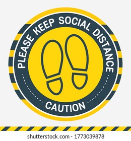 Floor sticker round Please keep social distance, caution. For marking the distance between customers at checkout and in other public places. Protection from coronavirus. Stickers for public places