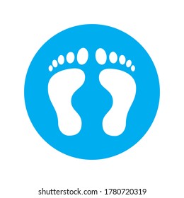 floor sticker sign with foot print for practicing social distancing, foot shape on floor. Signage for customer information.