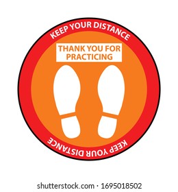 Floor Sticker of Social distancing standing sign footprint in the circle. Sign to keeping distance to protect spreading of COVID-19 corona virus in public and reduce the risk of catching corona virus.