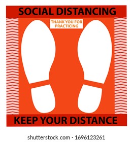 Floor Sticker of Social distancing standing sign. Footprint Sign to keeping distance to protect spreading of COVID-19 corona virus in public and reduce the risk of catching corona virus.