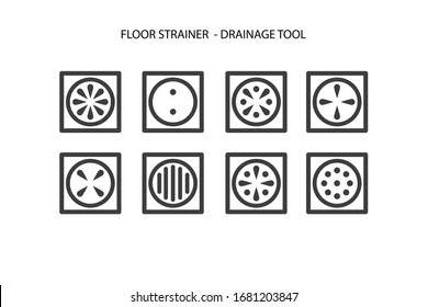 Floor Strainer Icon Set, Floor Drainage Tool