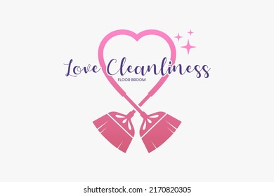 A floor sweep logo or house cleaning service with a creative concept, the silhouette of two floor brooms combined with a heart icon
