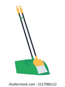 Floor Sweeper And Trash Can. House And Office Cleaning. For A Hairdresser. Flat Vector Illustration