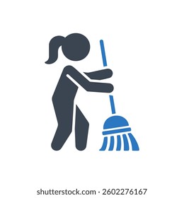 Floor Sweeping Action Icon On White Background